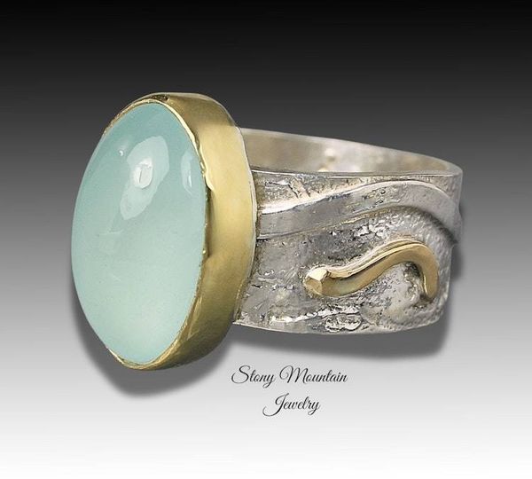 Alternate image for Genuine Aquamarine Ring, One of a Kind Unique Mixed Metal Aquamarine Designer Ring, Elegant Modern Natural Aquamarine Cocktail Ring Size 7.5