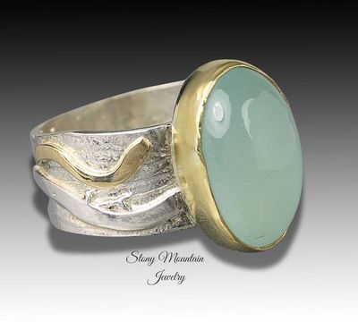 Alternate image for Genuine Aquamarine Ring, One of a Kind Unique Mixed Metal Aquamarine Designer Ring, Elegant Modern Natural Aquamarine Cocktail Ring Size 7.5