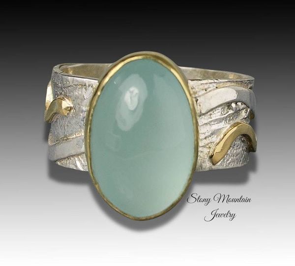 Alternate image for Genuine Aquamarine Ring, One of a Kind Unique Mixed Metal Aquamarine Designer Ring, Elegant Modern Natural Aquamarine Cocktail Ring Size 7.5