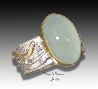 Alternate image for Genuine Aquamarine Ring, One of a Kind Unique Mixed Metal Aquamarine Designer Ring, Elegant Modern Natural Aquamarine Cocktail Ring Size 7.5