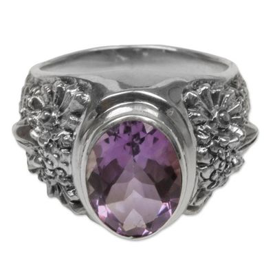 Alternate image for Sterling Silver Amethyst Single Stone Ring from Indonesia Worried Owl