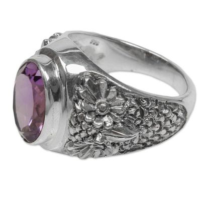Alternate image for Sterling Silver Amethyst Single Stone Ring from Indonesia Worried Owl
