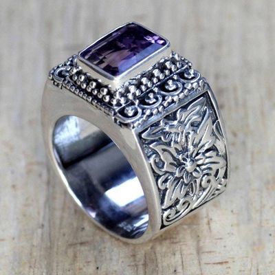 Alternate image for Balinese Silver and Amethyst Cocktail Ring Royal Beauty