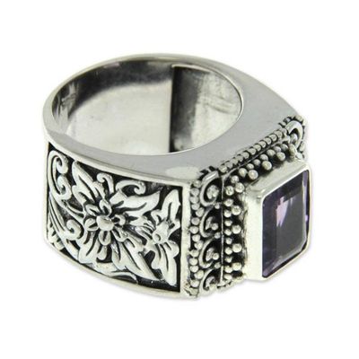 Alternate image for Balinese Silver and Amethyst Cocktail Ring Royal Beauty