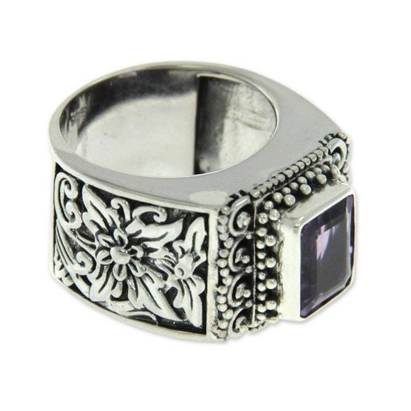 Alternate image for Balinese Silver and Amethyst Cocktail Ring Royal Beauty