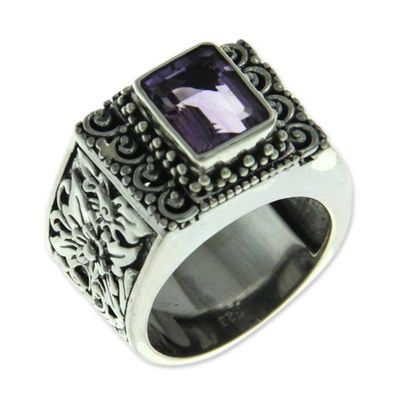Alternate image for Balinese Silver and Amethyst Cocktail Ring Royal Beauty