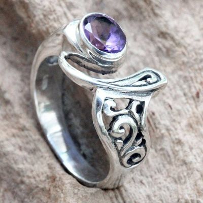 Alternate image for Amethyst and Sterling Silver Ornate Asymmetrical Ring Jimbaran
