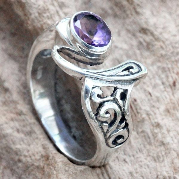 Alternate image for Amethyst and Sterling Silver Ornate Asymmetrical Ring Jimbaran