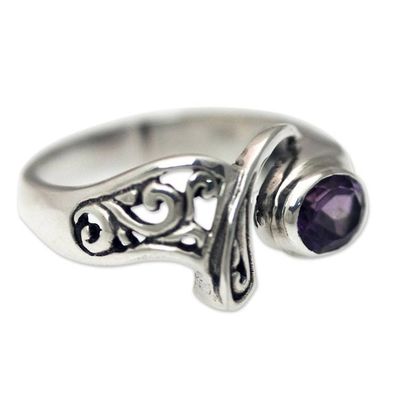 Alternate image for Amethyst and Sterling Silver Ornate Asymmetrical Ring Jimbaran