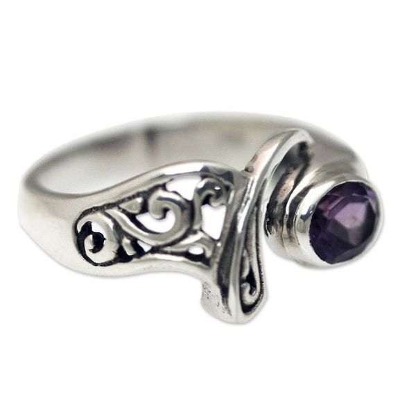 Alternate image for Amethyst and Sterling Silver Ornate Asymmetrical Ring Jimbaran