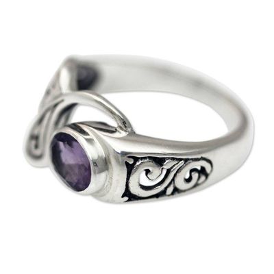 Alternate image for Amethyst and Sterling Silver Ornate Asymmetrical Ring Jimbaran