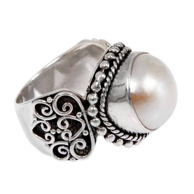 Alternate image for White Mabe Pearl Cocktail Ring in Sterling Silver Setting Purely White