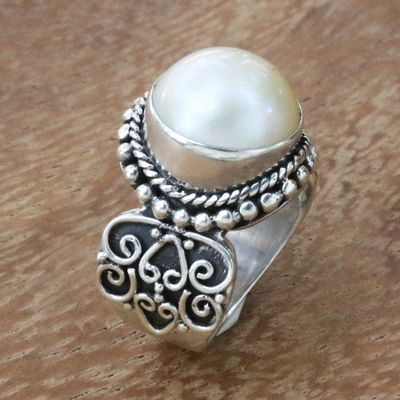 Alternate image for White Mabe Pearl Cocktail Ring in Sterling Silver Setting Purely White