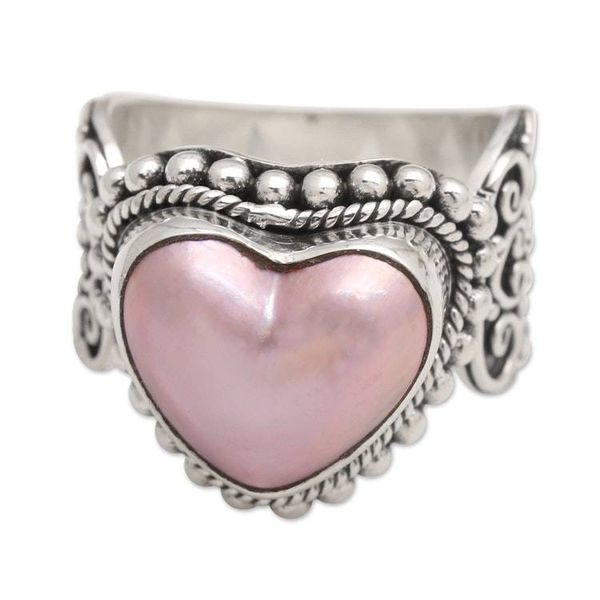 Alternate image for Romantic Heart Shaped Pink Cultured Mabe Pearl Ring Romance in Pink