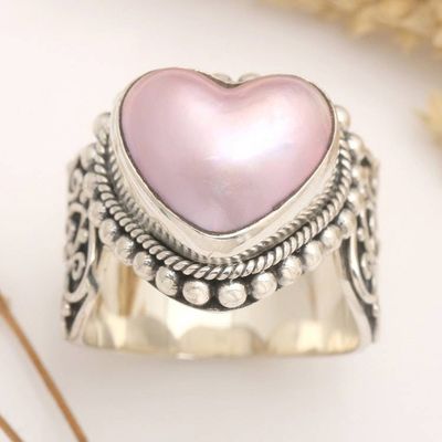 Alternate image for Romantic Heart Shaped Pink Cultured Mabe Pearl Ring Romance in Pink