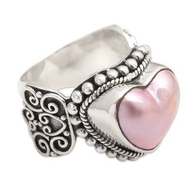 Alternate image for Romantic Heart Shaped Pink Cultured Mabe Pearl Ring Romance in Pink