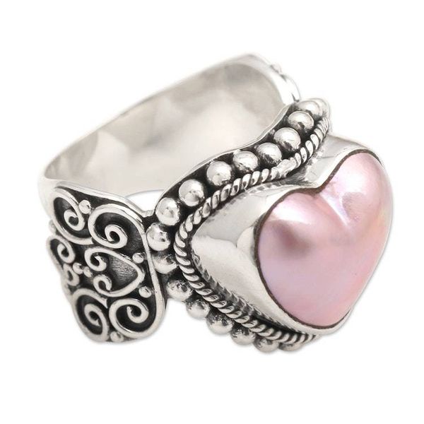 Alternate image for Romantic Heart Shaped Pink Cultured Mabe Pearl Ring Romance in Pink