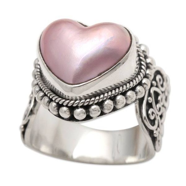 Alternate image for Romantic Heart Shaped Pink Cultured Mabe Pearl Ring Romance in Pink