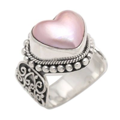 Alternate image for Romantic Heart Shaped Pink Cultured Mabe Pearl Ring Romance in Pink