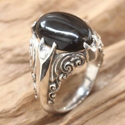 Alternate image for Womens Sterling Silver and Onyx Cocktail Ring Dark Surf