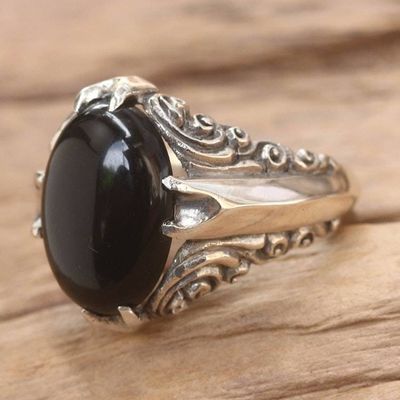 Alternate image for Womens Sterling Silver and Onyx Cocktail Ring Dark Surf