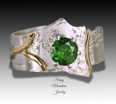 Alternate image for Genuine Chrome Diopside Ring, Unique Modern Mixed Metal Diopside Ring, Artistic Elegant Silver & Gold Cocktail Ring, Unique Gift