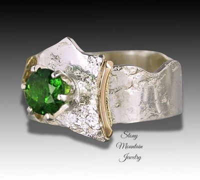 Alternate image for Genuine Chrome Diopside Ring, Unique Modern Mixed Metal Diopside Ring, Artistic Elegant Silver & Gold Cocktail Ring, Unique Gift