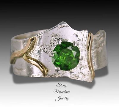 Alternate image for Genuine Chrome Diopside Ring, Unique Modern Mixed Metal Diopside Ring, Artistic Elegant Silver & Gold Cocktail Ring, Unique Gift