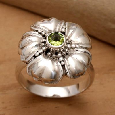Primary image for Handcrafted Balinese Peridot Flower Ring Hibiscus