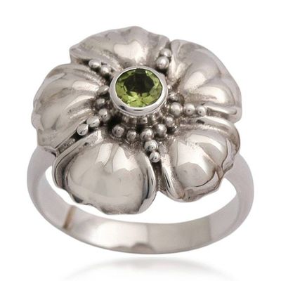Alternate image for Handcrafted Balinese Peridot Flower Ring Hibiscus