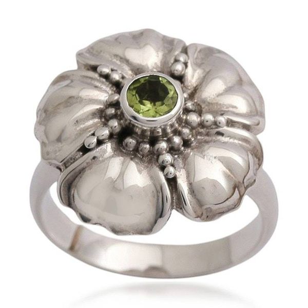 Alternate image for Handcrafted Balinese Peridot Flower Ring Hibiscus