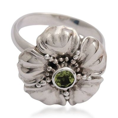 Alternate image for Handcrafted Balinese Peridot Flower Ring Hibiscus