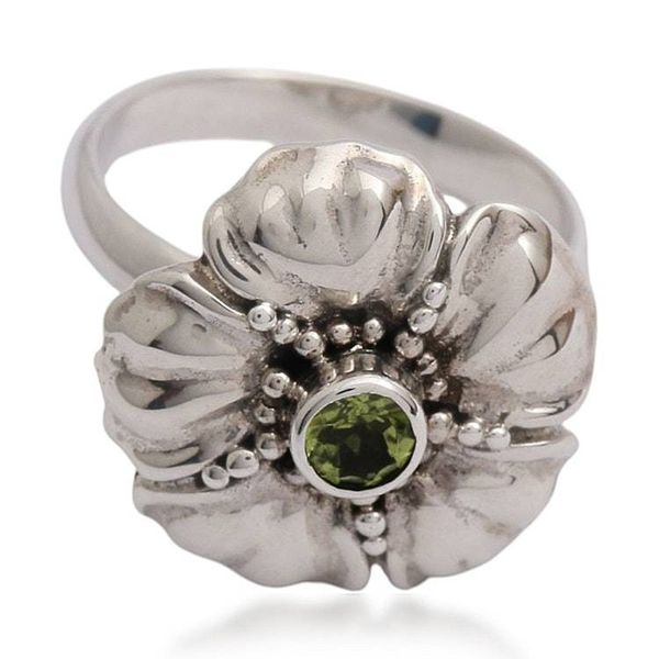 Alternate image for Handcrafted Balinese Peridot Flower Ring Hibiscus