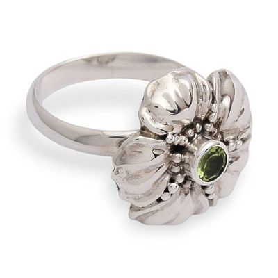 Alternate image for Handcrafted Balinese Peridot Flower Ring Hibiscus