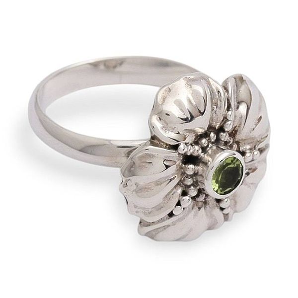Alternate image for Handcrafted Balinese Peridot Flower Ring Hibiscus