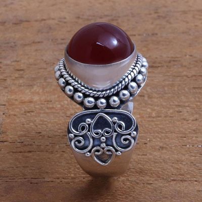 Alternate image for Artisan Crafted Carnelian and Sterling Silver Ring from Bali Incandescent Moon