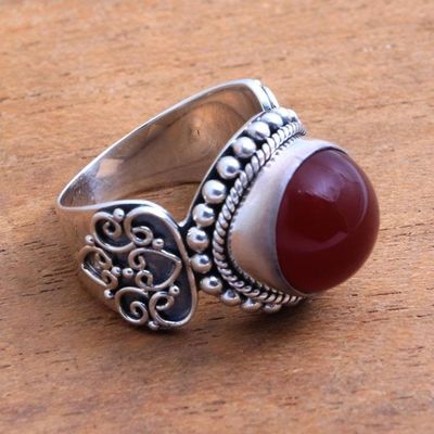 Alternate image for Artisan Crafted Carnelian and Sterling Silver Ring from Bali Incandescent Moon