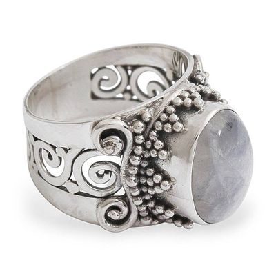 Alternate image for Rainbow Moonstone and Sterling Silver Single Stone Ring Glorious Vines