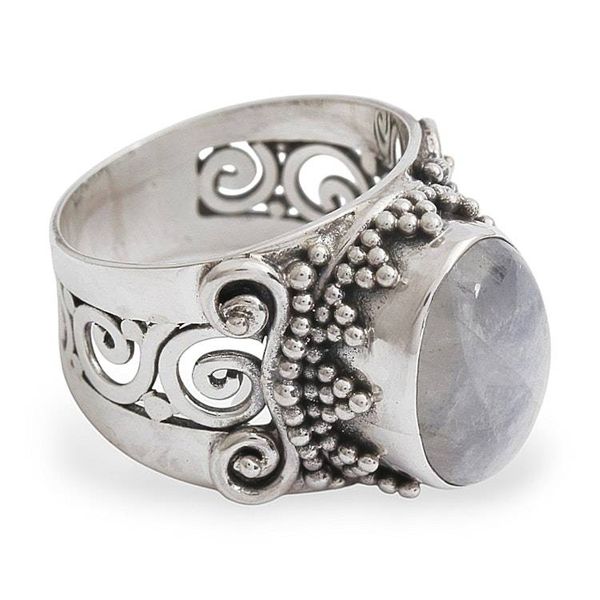 Alternate image for Rainbow Moonstone and Sterling Silver Single Stone Ring Glorious Vines