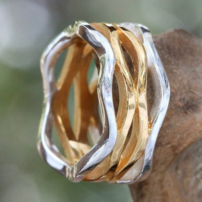 Primary image for Gold Accent and Sterling Silver Band Ring Ocean Waves