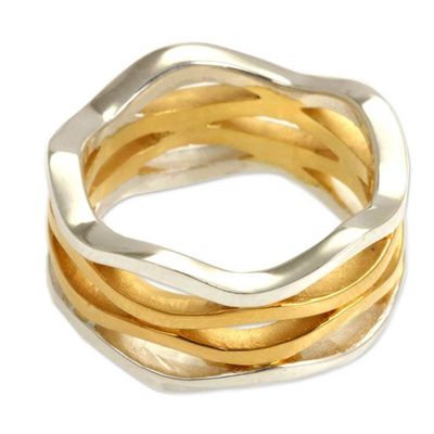 Alternate image for Gold Accent and Sterling Silver Band Ring Ocean Waves