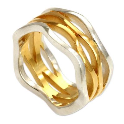 Alternate image for Gold Accent and Sterling Silver Band Ring Ocean Waves