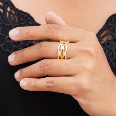 Alternate image for Gold Accent and Sterling Silver Band Ring Ocean Waves
