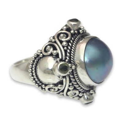 Alternate image for Artisan Crafted Blue Mabe Pearl and Peridot Cocktail Ring Regal Blue Glory