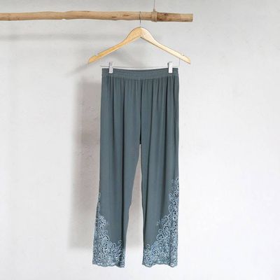 Primary image for Rayon Capri Pants with Floral Vine Openwork Hand Embroidery Slate Padma Flower