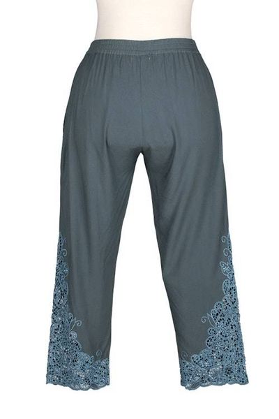 Alternate image for Rayon Capri Pants with Floral Vine Openwork Hand Embroidery Slate Padma Flower