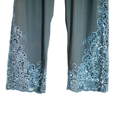 Alternate image for Rayon Capri Pants with Floral Vine Openwork Hand Embroidery Slate Padma Flower