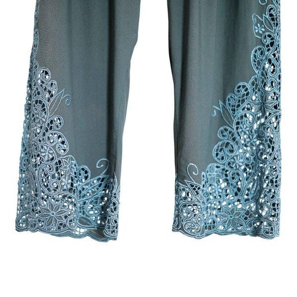 Alternate image for Rayon Capri Pants with Floral Vine Openwork Hand Embroidery Slate Padma Flower