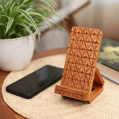 Primary image for Geometric-Themed Hand-Carved Foldable Wood Phone Stand Organic Geometry