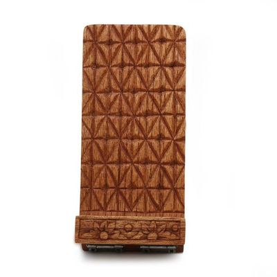 Alternate image for Geometric-Themed Hand-Carved Foldable Wood Phone Stand Organic Geometry
